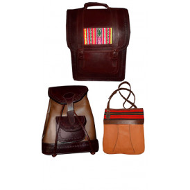 Leather briefcase, backpack and bag set