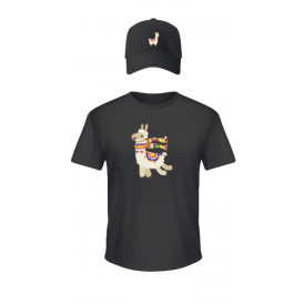 Black t-shirt with Bolivian llama design 