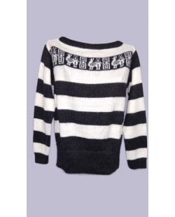  Striped alpaca wool sweater with Andean decorations