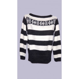  Striped alpaca wool sweater with Andean decorations