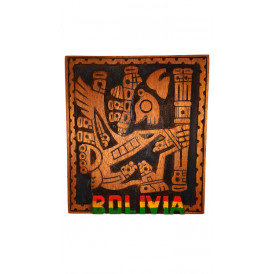 Carved wood of Andean symbol of the condor with letters of Bolivia