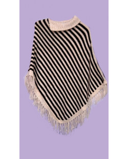 Short Poncho of Alpaca Wool Striped Colors